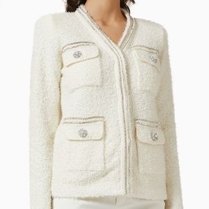 SELF-PORTRAIT  White Tape Knit Cardigan Sz L (fits like M)